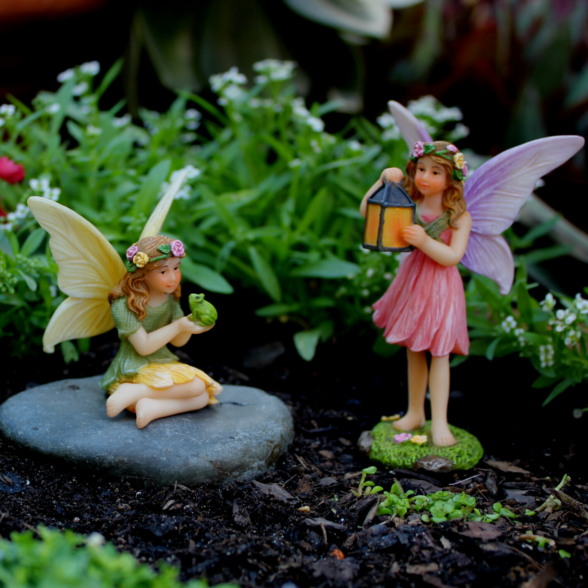 Fairy Garden Houses Kit - 4 Piece Set With Fairies & Accessories